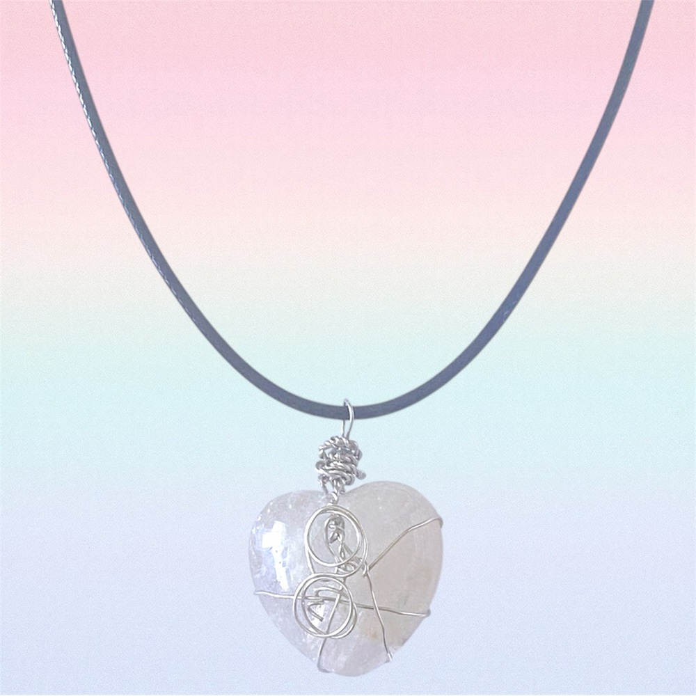 Hand Crafted Wire Wrapped Clear Quartz Heart Pendant Necklace